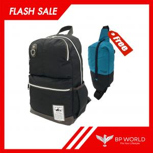 BP WORLD กระเป๋าเป้ รุ่น P022 สีดำ แถม กระเป๋าคาดอกสีฟ้า
