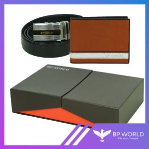BP WORLD  Gift Set Songkran Day เข็มขัด BE1252 ดำ / กระเป๋าธนบัตร WL18-01  ตาล